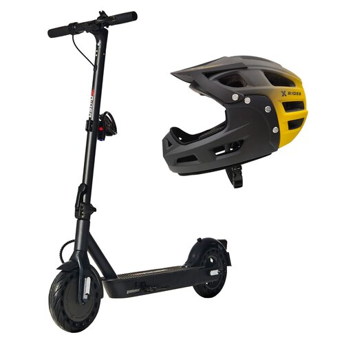Hulajnoga elektryczna RIDER R10 Cross 30km 350W 10" Czarny + Kask rowerowy XRIDER XR00KFH01 Czarno-żółty MTB (rozmiar S)