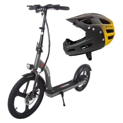Hulajnoga elektryczna RIDER Monster Turbo 60km 350W 20" 16" Grafitowy + Kask rowerowy XRIDER XR00FH01 Czarno-żółty MTB (rozmiar L)