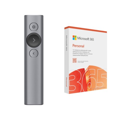 Prezenter LOGITECH Spotlight Plus 2.4 GHz / Bluetooth, Zasięg 30 m + Program MICROSOFT 365 Personal