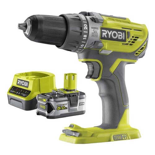 Wiertarko-wkrętarka RYOBI R18PD3-0 + Akumulator RYOBI RC18120-150 5Ah 18V + Ładowarka