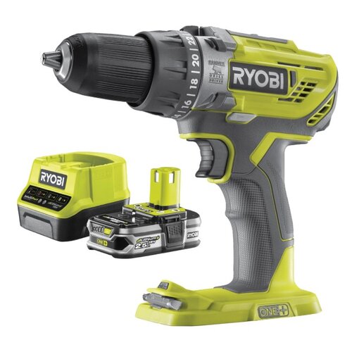 Wiertarko-wkrętarka RYOBI R18PD3-0 + Akumulator RYOBI RC18120-125 2.5Ah 18V + Ładowarka