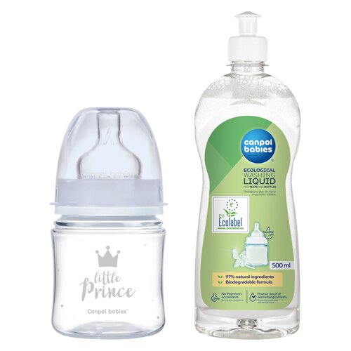 Butelka CANPOL BABIES EasyStart Royal Baby 120 ml Niebieski + Płyn CANPOL BABIES do mycia smoczków i butelek 500 ml