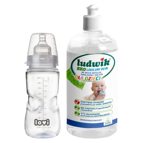 Butelka LOVI Medical+ 330 ml Przezroczysty + Płyn do mycia butelek i smoczków LUDWIK CG1010102ZEKL0121 475 ml