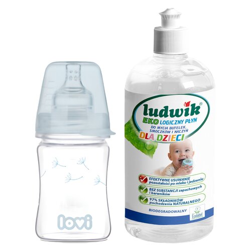 Butelka LOVI Diamond Glass 74 105 150 ml + Płyn do mycia butelek i smoczków LUDWIK CG1010102ZEKL0121 475 ml