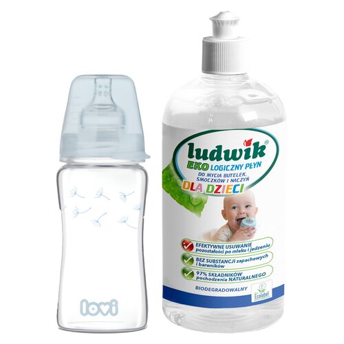 Butelka LOVI Diamond Glass 74 205 250 ml + Płyn do mycia butelek i smoczków LUDWIK CG1010102ZEKL0121 475 ml
