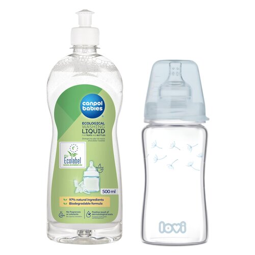 Butelka LOVI Diamond Glass 74 205 250 ml Przezroczysty + Płyn CANPOL BABIES do mycia smoczków i butelek 500 ml