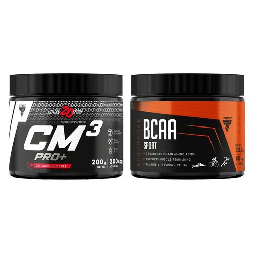 Aminokwasy BCAA TREC NUTRITION Sport (180 kapsułek) + Kreatyna TREC NUTRITION CM3 Pro+ (200 kapsułek)