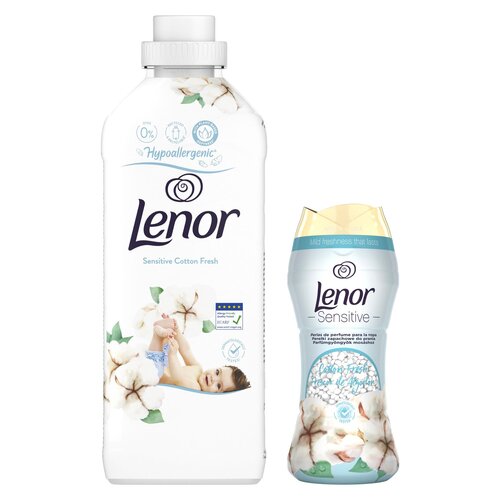 Płyn do płukania LENOR Sensitive Cotton Fresh 925 ml + Perełki do prania LENOR Cotton Fresh 0.21 kg