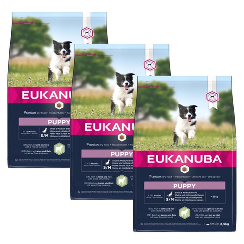 Karma dla psa EUKANUBA Puppy Small & Medium Breeds Jagnięcina z ryżem 3 x 2.5 kg
