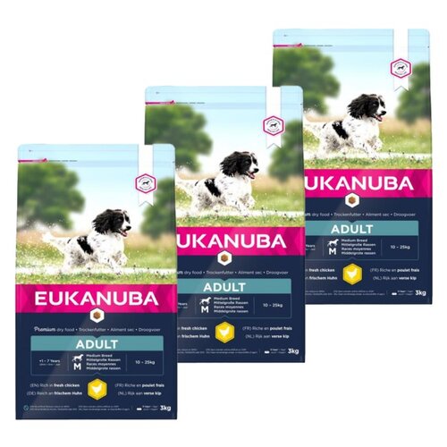 Karma dla psa EUKANUBA Medium Breeds Adult Kurczak 3 x 3 kg