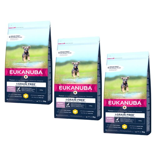 Karma dla psa EUKANUBA Grain Free Puppy Medium Breeds Kurczak 3 x 3 kg