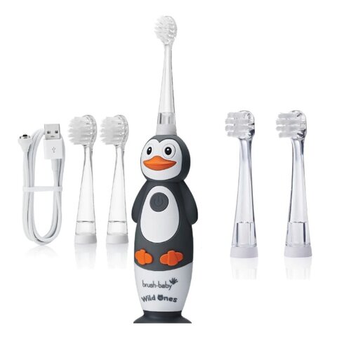 Szczoteczka soniczna BRUSH-BABY WildOnes Pingwin + Końcówka szczoteczki BRUSH-BABY BabySonic 0 - 18 miesięcy (2 szt.)
