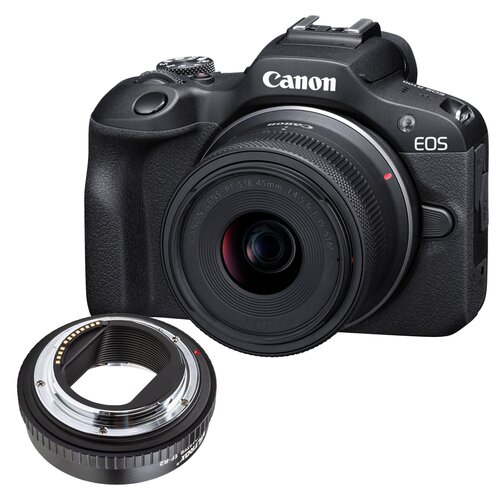 Aparat CANON EOS R100 + Obiektyw RFS 18-45mm S EU26 + Adapter VILTROX EF-R2