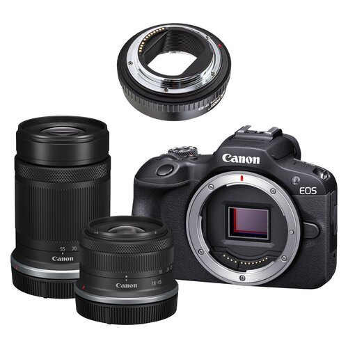 Aparat CANON EOS R100 + Obiektyw RFS 18-45mm S EU26 + Obiektyw RFS 55-210mm S EU26 + Adapter VILTROX EF-R2