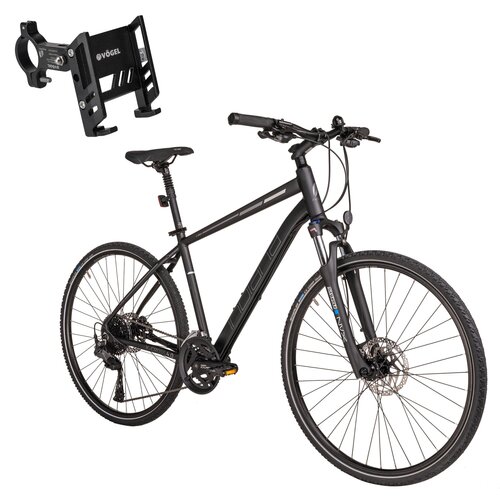 Rower crossowy INDIANA X-Cross 4.0 M21 (FD-U6010-L/RD-U6020-10) męski Czarny + Uchwyt na telefon do roweru VÖGEL VUC601
