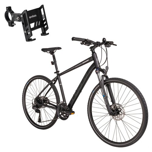 Rower crossowy INDIANA X-Cross 4.0 M22 męski Czarny + Uchwyt na telefon do roweru VÖGEL VUC601