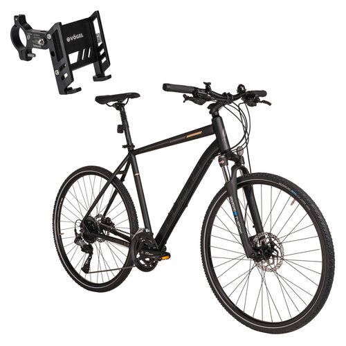 Rower crossowy INDIANA X-Cross 5.0 M21 męski Czarny Cues + Uchwyt na telefon do roweru VÖGEL VUC601