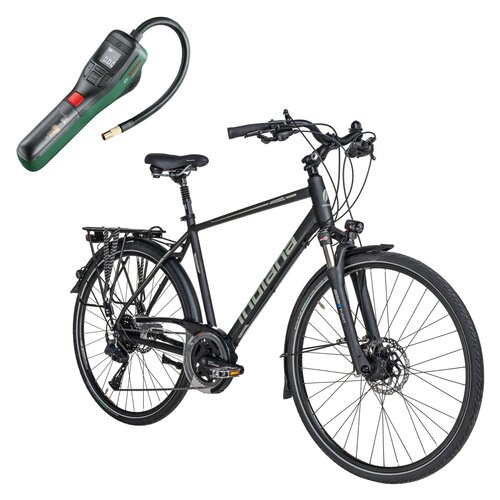 Rower trekkingowy INDIANA X-Road 5.0 M19 28 cali męski Czarny Cues + Pompka rowerowa BOSCH EasyPump 0603947000