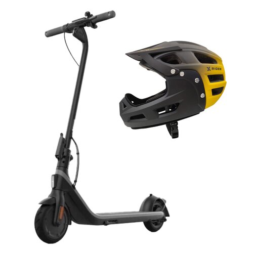 Hulajnoga elektryczna SEGWAY Ninebot KickScooter E2 25km 250W 8.1" Czarny + Kask rowerowy XRIDER XR00FH01 Czarno-żółty MTB (rozmiar L)