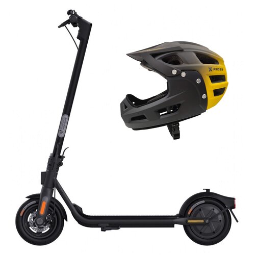 Hulajnoga elektryczna SEGWAY Ninebot KickScooter F2 D 40km 400W 10" Czarny + Kask rowerowy XRIDER XR00FH01 Czarno-żółty MTB (rozmiar L)