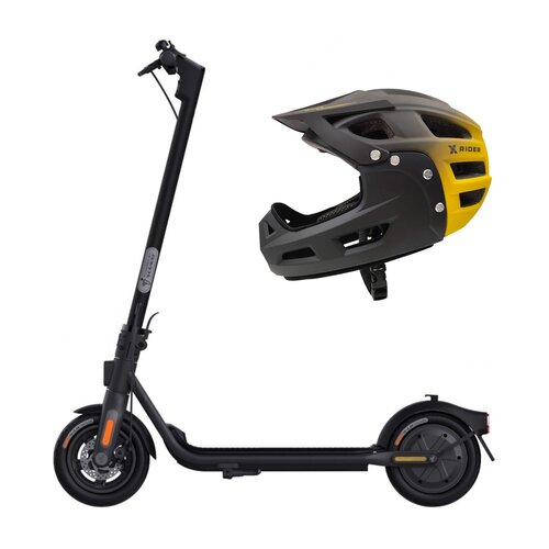 Hulajnoga elektryczna SEGWAY Ninebot KickScooter F2 Plus 55km 400W 10" Czarny + Kask rowerowy XRIDER XR00KFH01 Czarno-żółty MTB (rozmiar S)