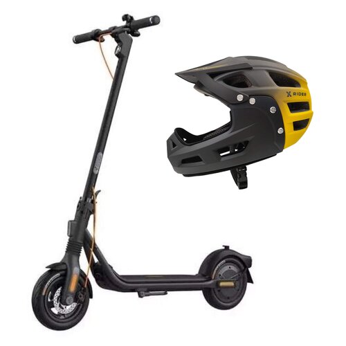 Hulajnoga elektryczna SEGWAY Ninebot KickScooter F2 Pro D 55km 450W Amortyzacja 10" + Kask rowerowy XRIDER XR00KFH01 Czarno-żółty MTB (rozmiar S)