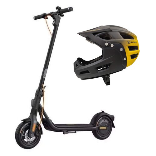 Hulajnoga elektryczna SEGWAY Ninebot KickScooter F2 Pro D 55km 450W Amortyzacja 10" + Kask rowerowy XRIDER XR00FH01 Czarno-żółty MTB (rozmiar L)