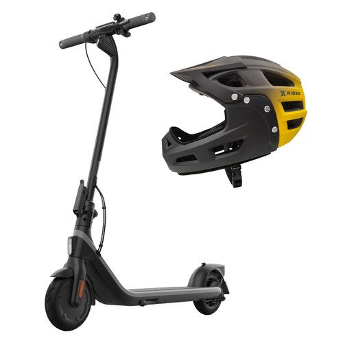 Hulajnoga elektryczna SEGWAY Ninebot KickScooter E2 E 25km 250W 8.1" Czarny + Kask rowerowy XRIDER XR00KFH01 Czarno-żółty MTB (rozmiar S)