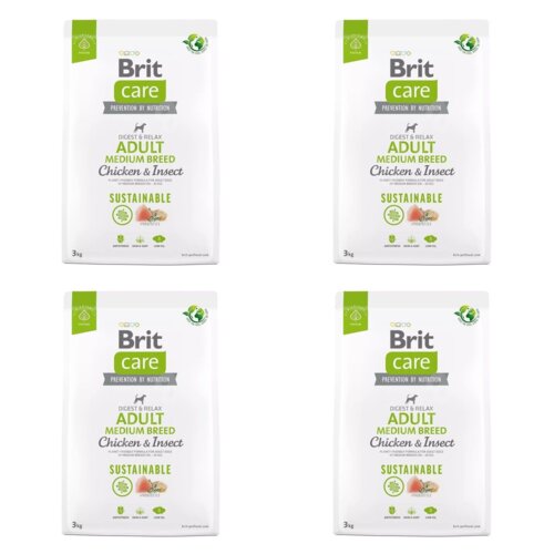 Karma dla psa BRIT CARE Dog Sustainable Adult Medium Breed Kurczak i owady 4 x 3 kg