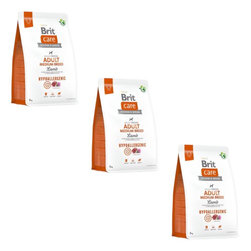 Karma dla psa BRIT Care Hypoallergenic Medium Jagnięcina z ryżem 3 x 3 kg