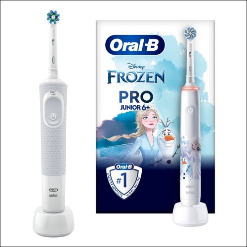 Szczoteczka rotacyjna ORAL-B Vitality 100 Cross Action Biały + Szczoteczka rotacyjna ORAL-B Kids Pro Junior Kraina Lodu
