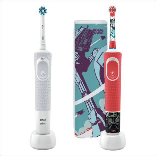 Szczoteczka rotacyjna ORAL-B Vitality 100 Cross Action Biały + Szczoteczka rotacyjna ORAL-B D100 Kids Star Wars