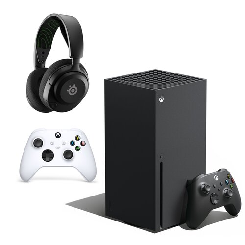 Konsola MICROSOFT XBOX Series X z napędem Blu-ray 4K UHD + Kontroler MICROSOFT bezprzewodowy Xbox Robot White + Słuchawki STEELSERIES Arctis Nova 5X Wireless, Nauszne, Dźwięk przestrzenny