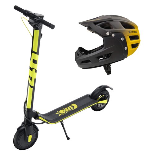 Hulajnoga elektryczna VR46 UP! 22km 350W Amortyzacja 8.5" Czarno-żółty + Kask rowerowy XRIDER XR00KFH01 Czarno-żółty MTB (rozmiar S)
