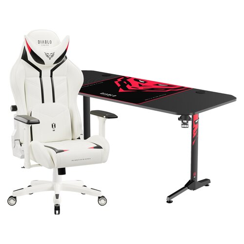 Biurko DIABLO CHAIRSX-MATE 1600 + Fotel DIABLO CHAIRS X-Ray (L) Biało-czarny