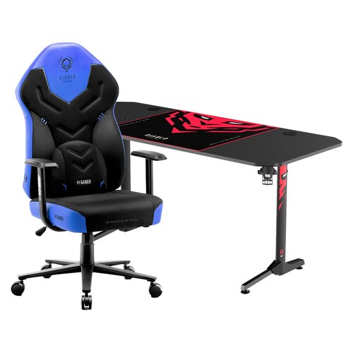 Biurko DIABLO CHAIRSX-MATE 1600 + Fotel DIABLO CHAIRS X-Gamer 2.0 (L) Czarno-niebieski