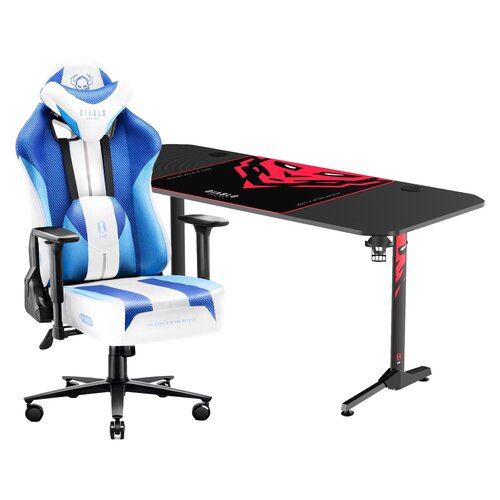 Biurko DIABLO CHAIRSX-MATE 1600 + Fotel DIABLO CHAIRS X-Player 2.0 (L) Biało-niebieski