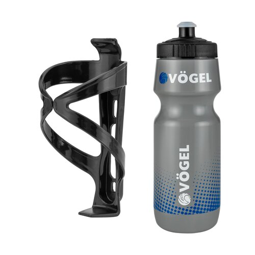 Koszyk na bidon VÖGEL VKB-100 + Bidon VÖGEL VBD-705 700ml Szaro-czarny