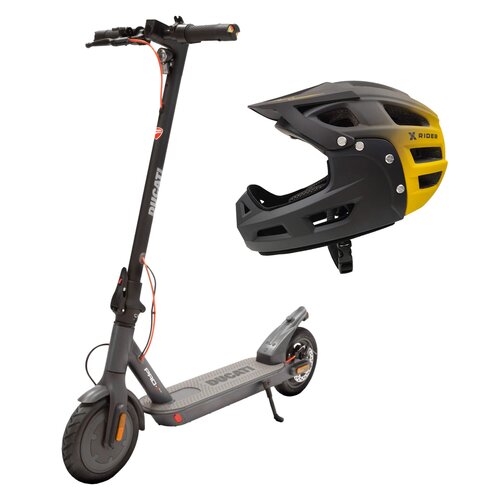 Hulajnoga elektryczna DUCATI Pro I Evo 2023 25km 350W 8.5" + Kask rowerowy XRIDER XR00KFH01 Czarno-żółty MTB (rozmiar S)