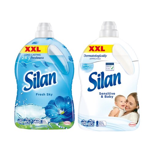 Płyn do płukania SILAN Sensitive and Baby 2860 ml + Płyn do płukania SILAN Fresh Sky 2860 ml