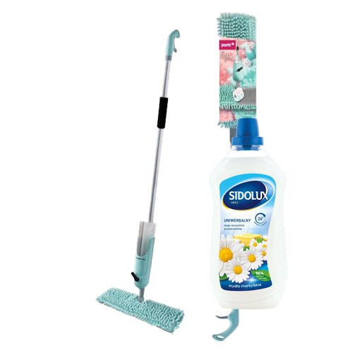 Mop płaski ze spryskiwaczem YORK Dual Splash 081750 + Płyn do mycia podłóg SIDOLUX Mydło Marsylskie 1000 ml