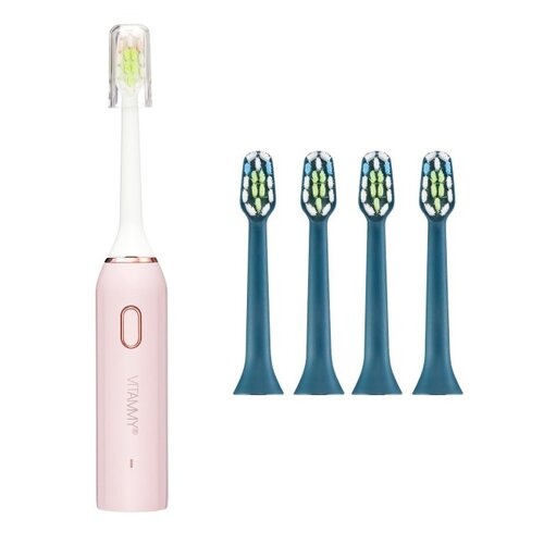 Szczoteczka soniczna VITAMMY Vivo Różowy + Końcówka szczoteczki VITAMMY Vivo Navy (4 sztuki)