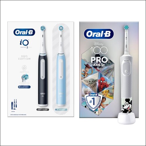 Szczoteczka magnetyczna ORAL-B iO 3 (2 sztuki) + Szczoteczka rotacyjna ORAL-B D103 Kids Disney Mickey