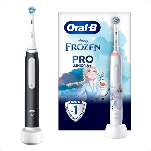 Szczoteczka magnetyczna ORAL-B iO 3 Czarny + Szczoteczka rotacyjna ORAL-B Kids Pro Junior Kraina Lodu