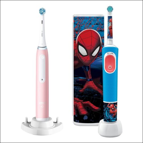 Szczoteczka magnetyczna ORAL-B iO 3 Różowy + Szczoteczka rotacyjna ORAL-B Kids Pro Spiderman + Etui