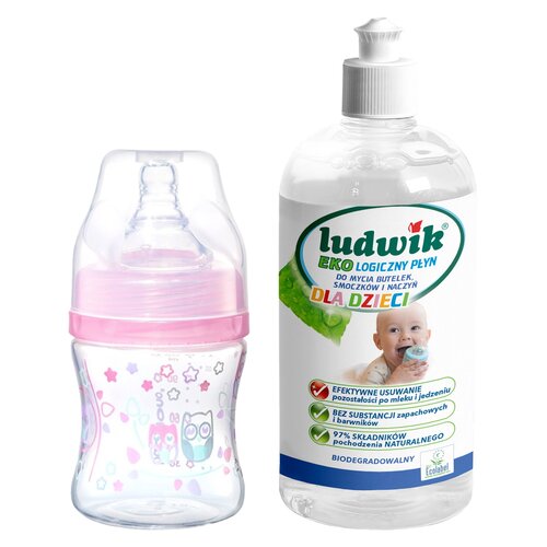 Butelka BABYONO 402/02 Różowy + Płyn do mycia butelek i smoczków LUDWIK CG1010102ZEKL0121 475 ml