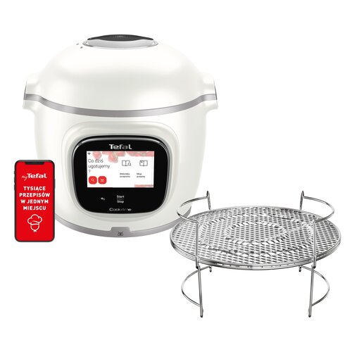 Multicooker TEFAL Cook4me Touch Pro CY943130 (Wi-Fi) z możliwością funkcjonalności AirFryera, oraz dostępem do ponad 1000 darmowych przepisów, z wbudowaną wagą + Ruszt TEFAL XA60AD10 do Cook4me