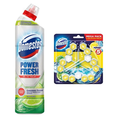 Żel do czyszczenia toalety DOMESTOS Power Lime Fresh 700 ml + Kostka do WC DOMESTOS Power 5 Lime 3x55g