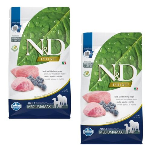 Karma dla psa FARMINA N&D Prime Jagnięcina z borówką Medium & Maxi 2 x 2.5 kg