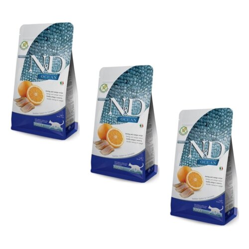 Karma dla kota FARMINA N&D Ocean Adult Śledź i pomarańcza 3 x 5 kg